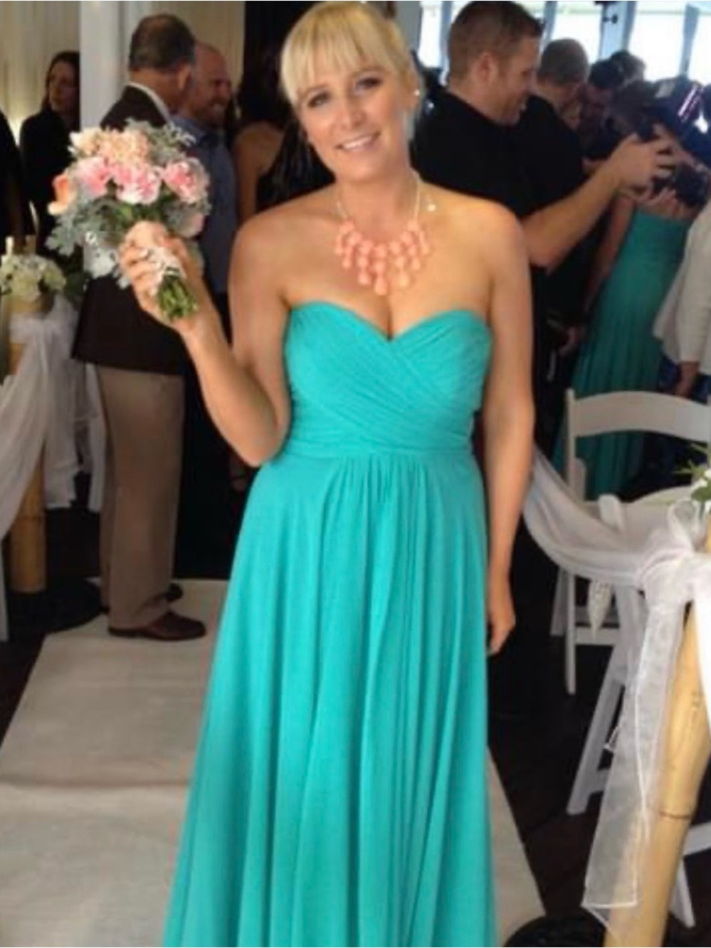 Strapless Teal Chiffon Maxi Dress – Corset Back
